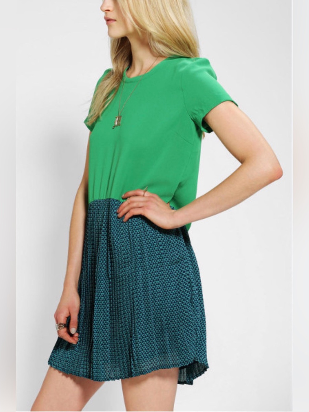 I. Madeline Green and Teal Short Sleeve Mini Dress - Womens